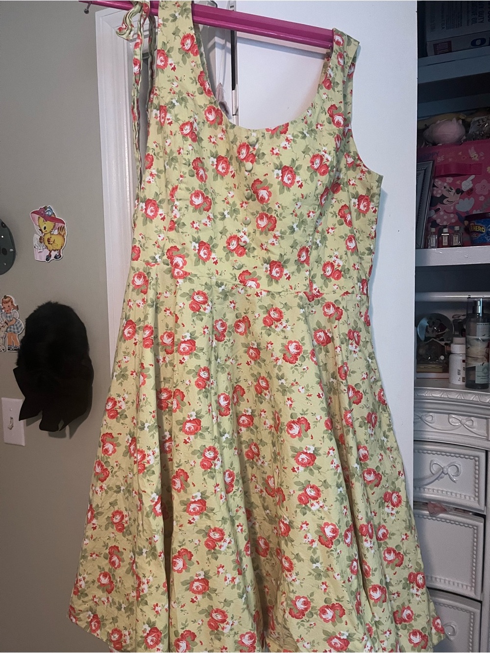 Unique Vintage  Floral Sleeveless Yellow-Green Fit and Flare Dress